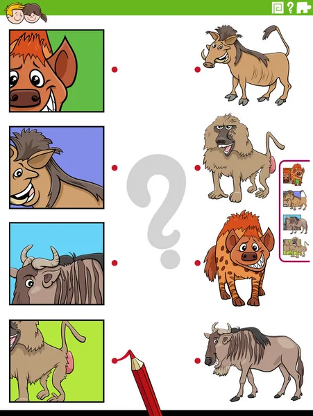 Desenhos Animados Ilustração Jogo Correspondência Educacional Com Personagens Animais Recortes — Vetor de Stock