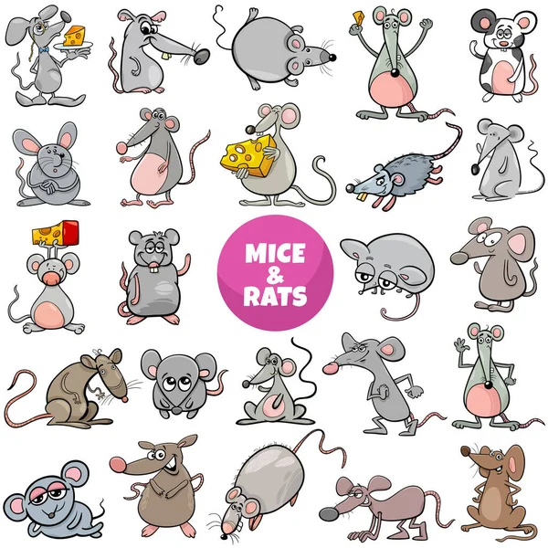 マウスとラットの動物のキャラクターの漫画のイラスト大きなセット — ストックベクタ
