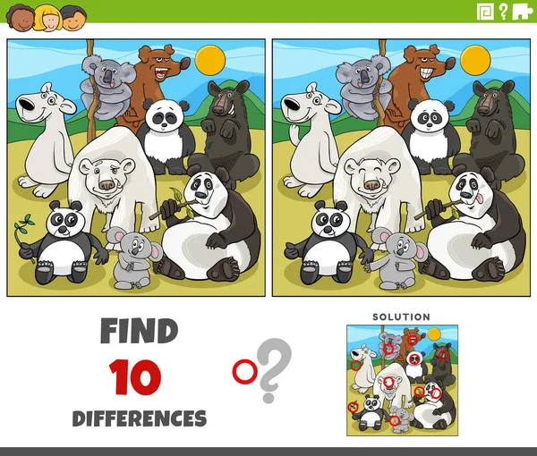 Cartoon Ilustrace Nalezení Rozdílů Mezi Obrázky Vzdělávací Hra Medvědy Zvířecí — Stockový vektor