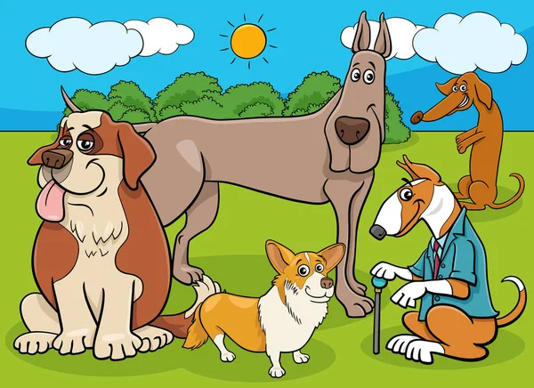 Desenhos Animados Ilustração Cães Raça Pura Engraçados Cachorros Grupo Personagens —  Vetores de Stock