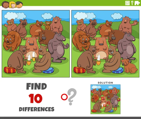 Illustrazione Dei Cartoni Animati Trovare Differenze Tra Immagini Attività Educative — Vettoriale Stock