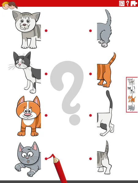 Dibujos Animados Ilustración Juego Educativo Emparejar Mitades Imágenes Con Gatos — Vector de stock