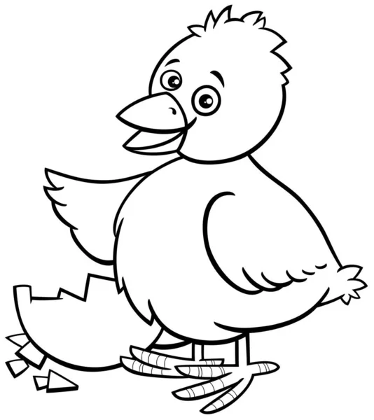 黒と白の漫画イラストの面白い小さな女の子ハッチから卵の着色ページ — ストックベクタ