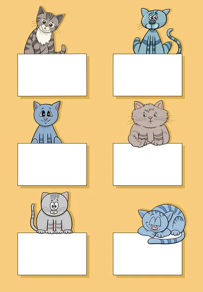 Cartoon Ilustrace Koček Koťat Zvířecí Znaky Prázdnými Kartami Nebo Bannery — Stockový vektor