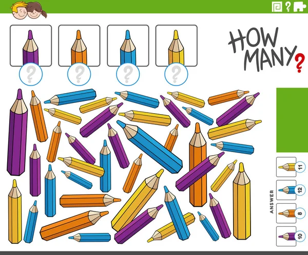 Cartoon Illustration Educational Counting Activity Pencil Crayons — Stock Vector