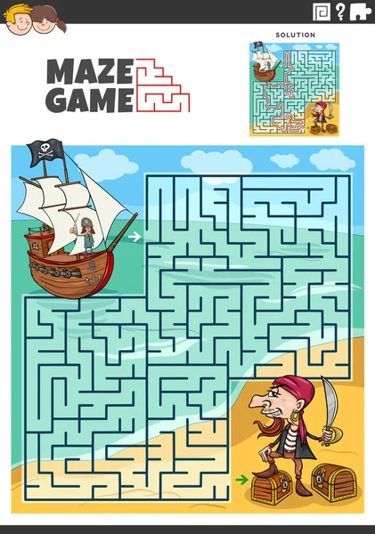 Cartoon Ilustrace Vzdělávací Bludiště Puzzle Aktivity Legrační Piráti Fantasy Znaky — Stockový vektor