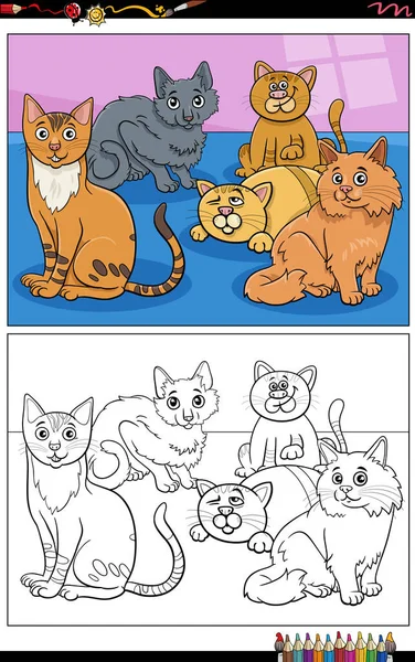 Desenhos Animados Ilustrações Gatos Gatinhos Engraçados Personagens Animais Página Colorir — Vetor de Stock