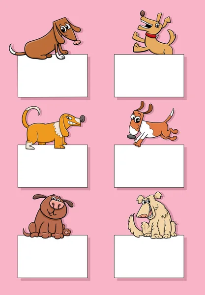 Desenhos Animados Ilustração Cães Cachorros Personagens Animais Com Cartões Branco — Vetor de Stock