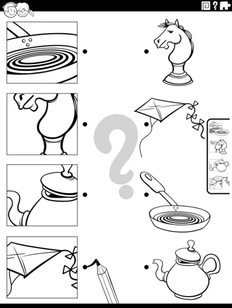 Ασπρόμαυρη Απεικόνιση Κινουμένων Σχεδίων Της Εκπαιδευτικής Δραστηριότητας Που Ταιριάζουν Αντικείμενα — Διανυσματικό Αρχείο