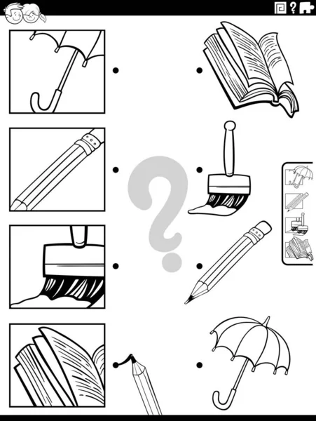 Schwarz Weiße Cartoon Illustration Der Pädagogischen Matching Aktivität Mit Objekten — Stockvektor
