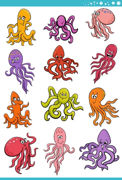 Cartoon Illustration Octopus Marine Animal Characters Set — Stockový vektor