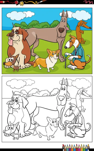 Cartoon Ilustrace Vtipných Psů Štěňat Živočišných Postav Skupiny Zbarvení Stránky — Stockový vektor