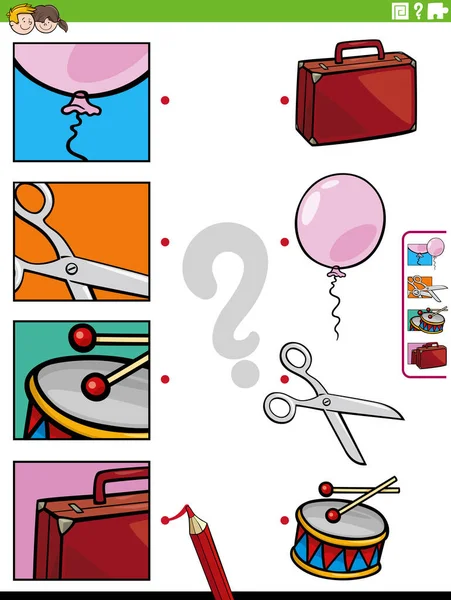 Cartoon Illustratie Van Educatieve Matching Activiteit Met Objecten Foto Knipsels — Stockvector