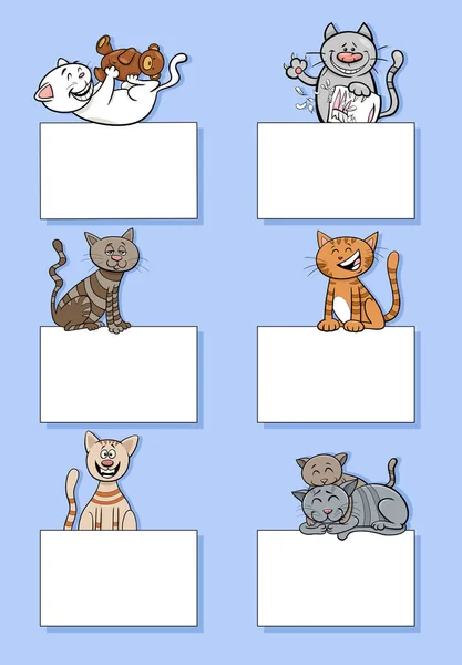 Ilustracja Kreskówki Kotów Kociąt Znaków Zwierząt Pustych Kart Lub Banerów — Wektor stockowy