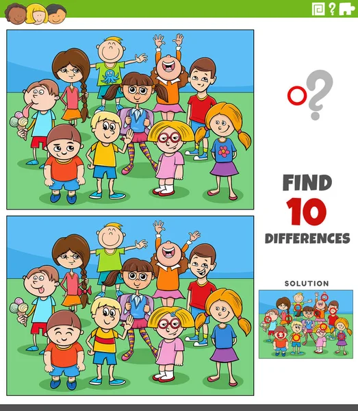 Desenhos Animados Ilustração Encontrar Diferenças Entre Fotos Atividade Educativa Com —  Vetores de Stock