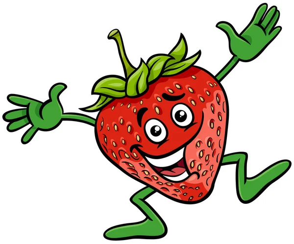Cartoon Ilustrace Veselého Jahodového Ovoce Komický Charakter — Stockový vektor