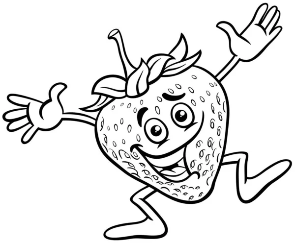 Black White Cartoon Illustration Happy Strawberry Fruit Comic Character Coloring — Stock Vector