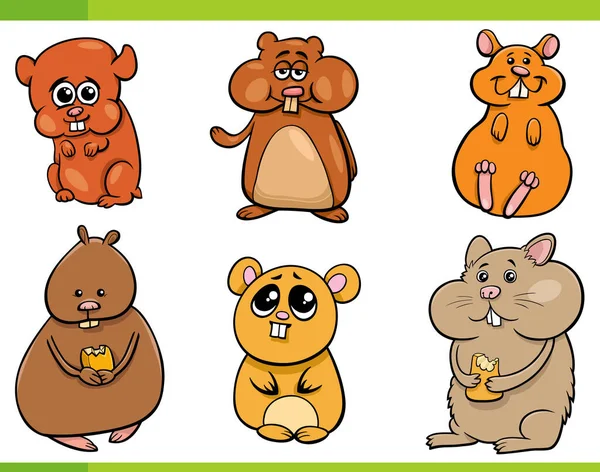 Illustration Dessins Animés Hamsters Drôles Rongeurs Bande Dessinée Animaux Personnages — Image vectorielle