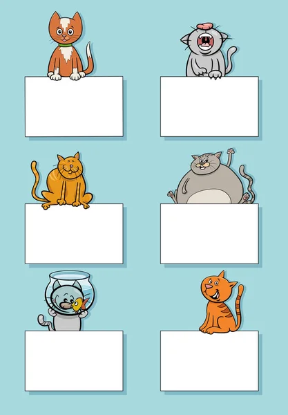 Desenhos Animados Ilustração Gatos Gatinhos Personagens Animais Com Cartões Branco —  Vetores de Stock