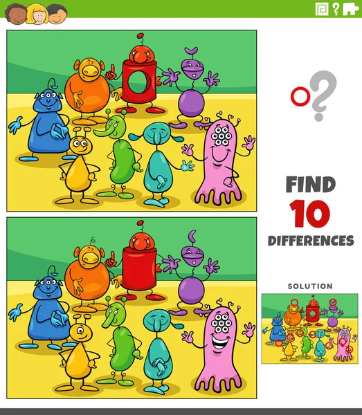 Cartoon Ilustrace Nalezení Rozdílů Mezi Obrázky Vzdělávací Hra Cizinci Nebo — Stockový vektor