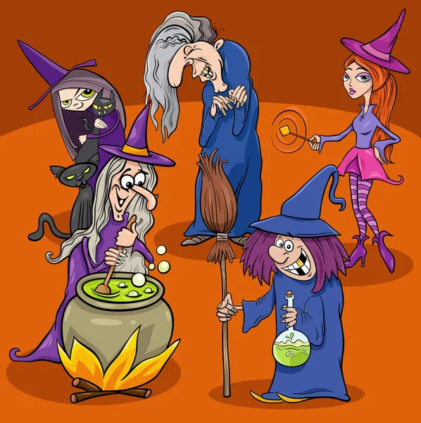 关于女巫童话或奇幻人物群体的卡通插图 — 图库矢量图片