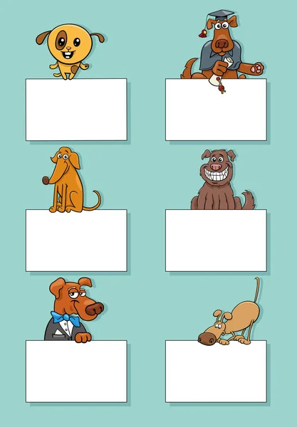 Cartoon Illustratie Van Honden Pups Dierlijke Karakters Met Blanco Kaarten — Stockvector