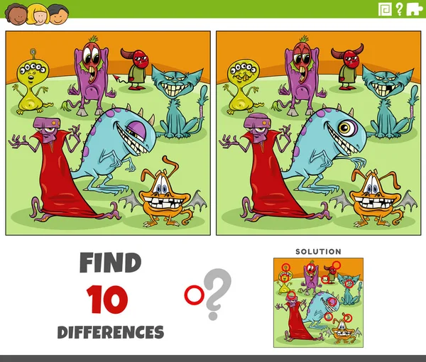 Desenhos Animados Ilustração Encontrar Diferenças Entre Imagens Atividade Educativa Com — Vetor de Stock