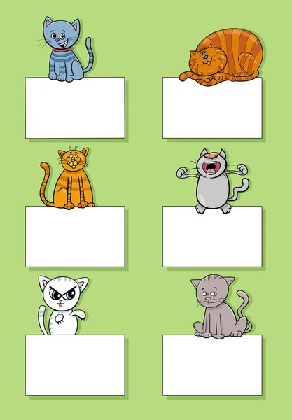 猫の漫画イラストや空のカードやバナーデザインセットで動物の文字を子猫 — ストックベクタ