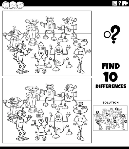 Desenhos Animados Preto Branco Ilustração Encontrar Diferenças Entre Fotos Atividade —  Vetores de Stock
