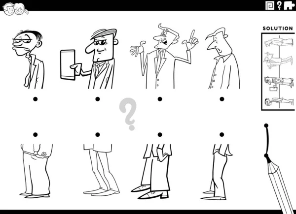 Černobílé Kreslené Ilustrace Vzdělávací Hry Odpovídající Poloviny Obrázků Vtipnými Muži — Stockový vektor