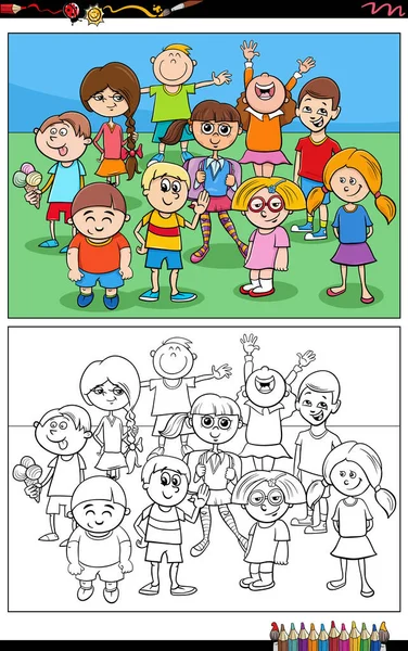 Desenhos Animados Ilustrações Engraçado Elementar Idade Crianças Animais Personagens Grupo — Vetor de Stock
