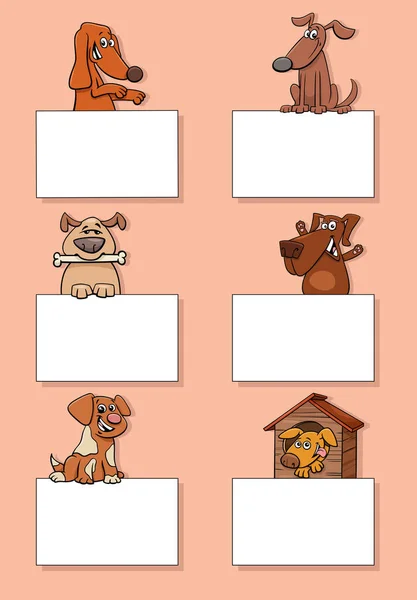 带有空白卡片或横幅图案的狗和小狗动物人物形象卡通画 — 图库矢量图片