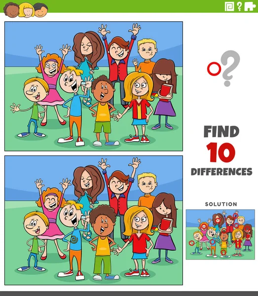 Cartoon Illustration Finding Differences Pictures Educational Game Children Teenagers Characters — Stock Vector