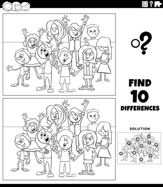 Černobílé Kreslené Ilustrace Nalezení Rozdílů Mezi Obrázky Vzdělávací Hra Dětmi — Stockový vektor