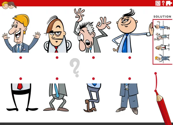Cartoon Illustration Educational Task Matching Halves Pictures Funny Men Businessmen — Stock Vector
