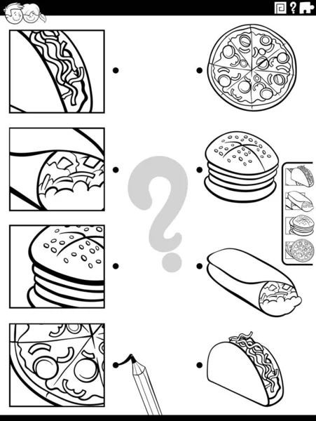 Черно Белая Карикатурная Иллюстрация Обучающей Игры Посудой Пищевыми Объектами Вырезками — стоковый вектор