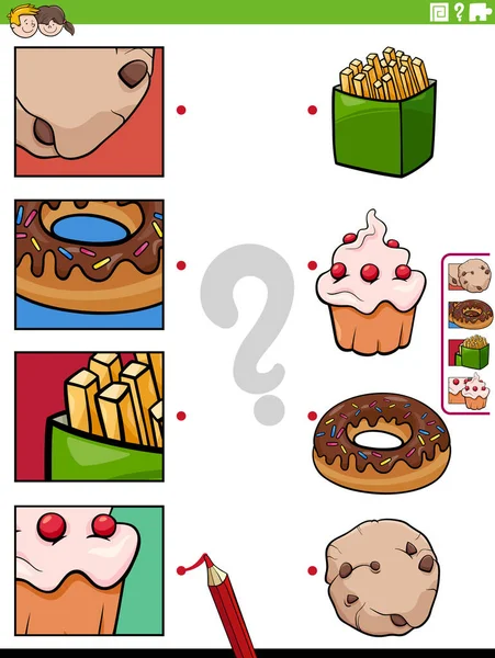 教育匹配游戏与食品 糖果和图片剪贴画的卡通画 — 图库矢量图片