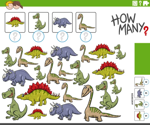 Ilustracja Kreskówki Edukacyjne Liczenie Gry Dinozaurami Prehistorycznych Postaci Zwierząt — Wektor stockowy