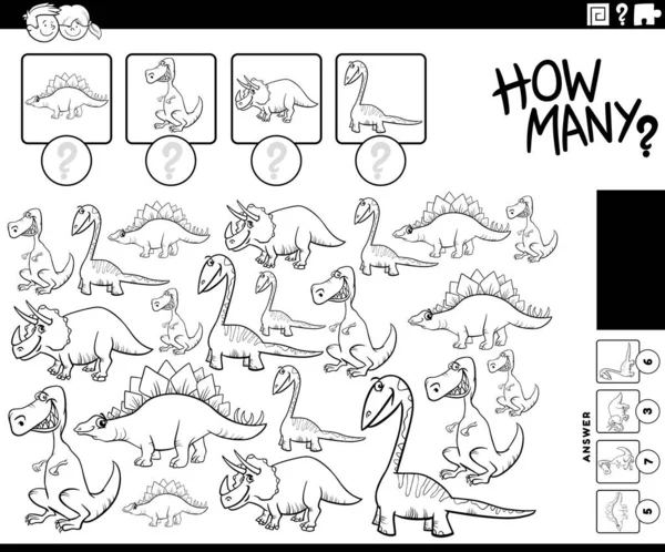 Ilustração Preto Branco Jogo Contagem Educacional Com Dinossauros Desenhos Animados —  Vetores de Stock