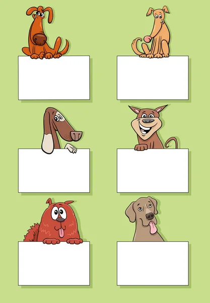 Desenhos Animados Ilustração Cães Cachorros Personagens Animais Com Cartões Branco — Vetor de Stock