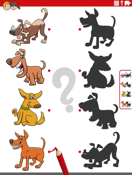 Cartoon Illustration Match Right Shadows Pictures Educational Activity Funny Dogs — Stock Vector
