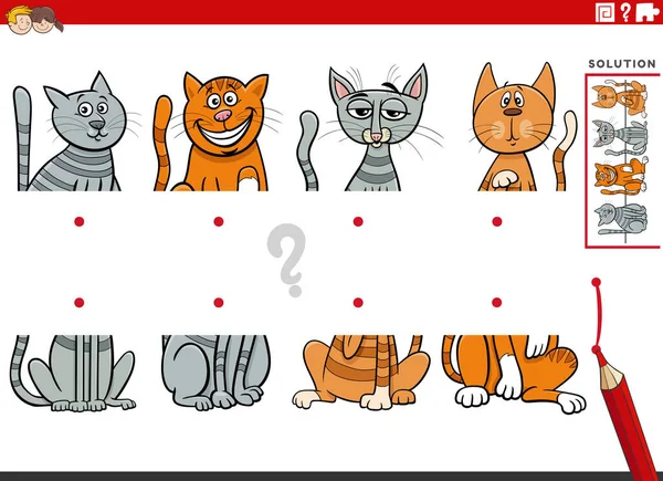 Ilustrasi Kartun Dari Tugas Edukasi Pencocokan Bagian Gambar Dengan Kucing - Stok Vektor