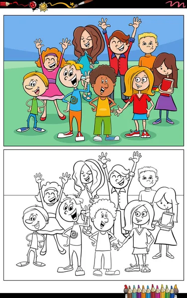 Desenhos Animados Ilustrações Engraçado Elementar Idade Crianças Adolescentes Personagens Grupo — Vetor de Stock