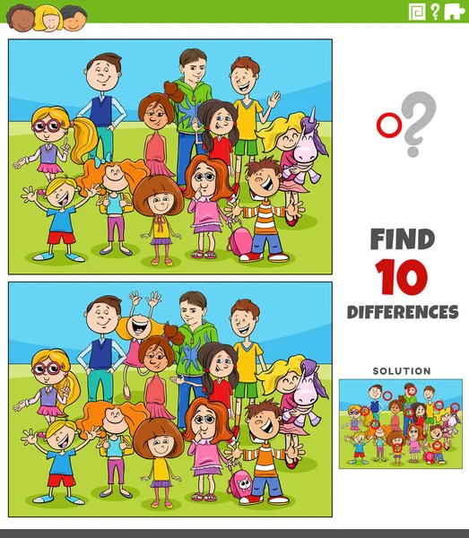 Cartoon Illustration Finding Differences Pictures Educational Activity Children Teenagers Characters — Stock Vector