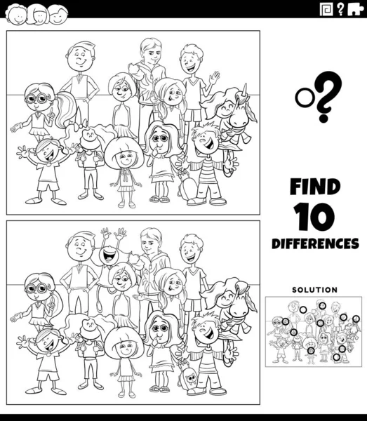 Černobílé Kreslené Ilustrace Nalezení Rozdílů Mezi Obrázky Vzdělávací Aktivity Dětmi — Stockový vektor