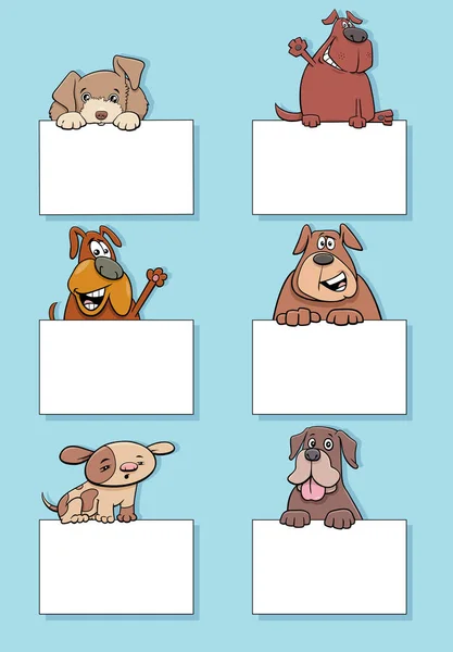 带有空白卡片或横幅图案的狗和小狗动物人物形象卡通画 — 图库矢量图片