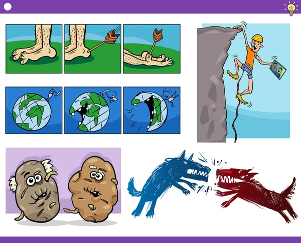 Illustratieset Van Humoristische Cartoon Concepten Metaforen Ideeën Met Stripfiguren — Stockvector