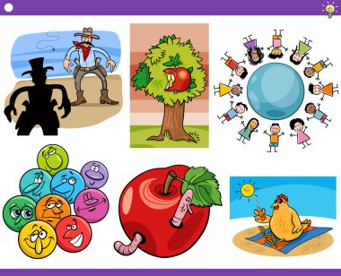 Çizgi roman kavramları, metaforlar ve komik karakterli fikirler.