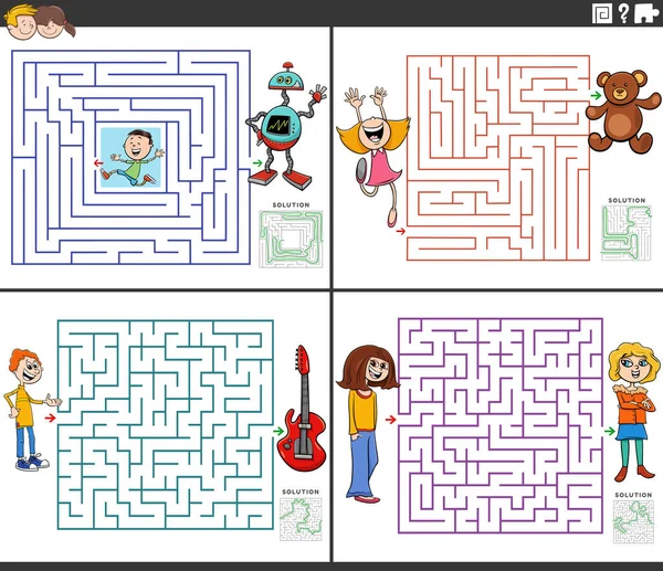 Tecknad Illustration Pedagogiska Labyrint Pussel Aktiviteter Som Med Barn Och — Stock vektor