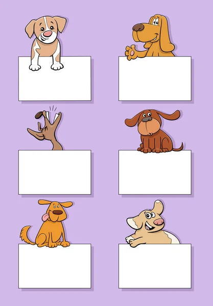 Dibujos Animados Ilustración Perros Cachorros Personajes Animales Con Tarjetas Blanco — Vector de stock